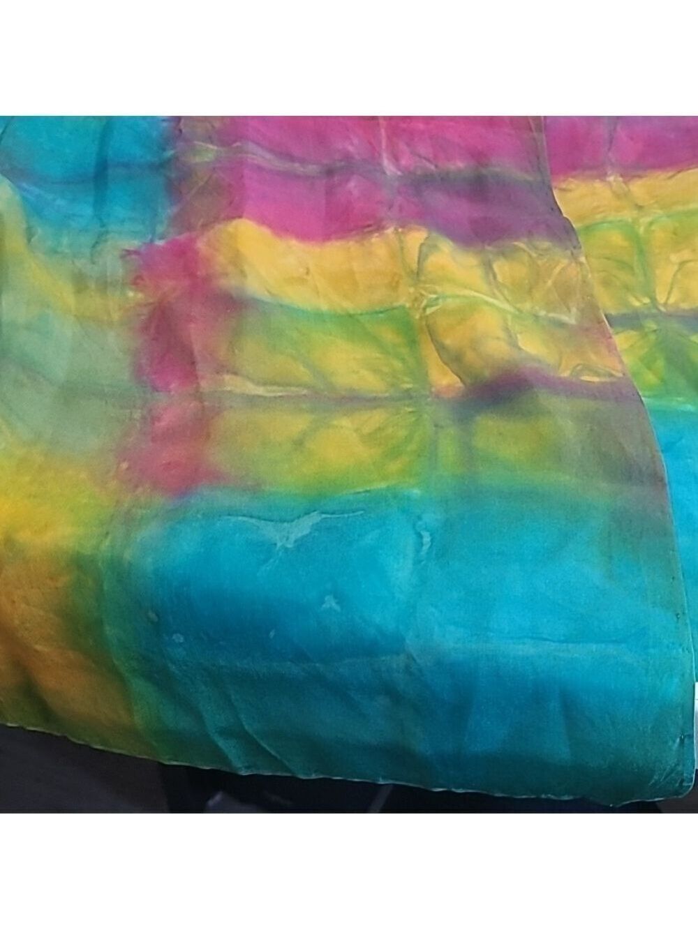 Silk 100% Rainbow Scarf Turquoise Purple Yellow Green Red - Picture 9 of 9